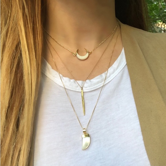 Mother of Pearl Necklace Horn Carved Shell BOHO Gold - Picture 15 of 16